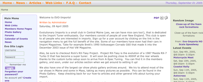 screen shot of website from 2005
